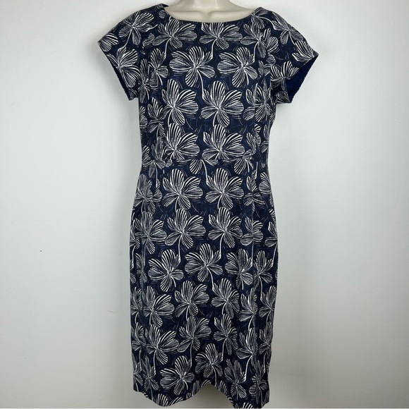 J. Crew Dresses & Skirts - J. Crew Navy Floral Midi Sheath Dress sz 10 Career Feminine Retro “Mad Men”